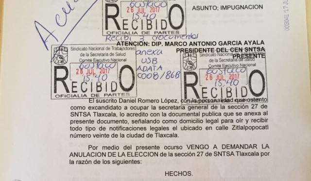 Impugna Daniel Romero elección en el SNTSA va por cabeza de Blanca Águila