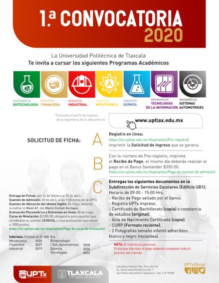 Presenta UPTX convocatoria de inscripción 2020