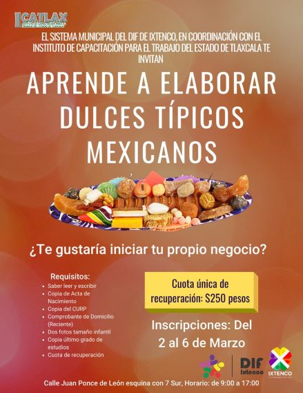 Convoca Ayuntamiento de Ixtenco a curso de dulces típicos