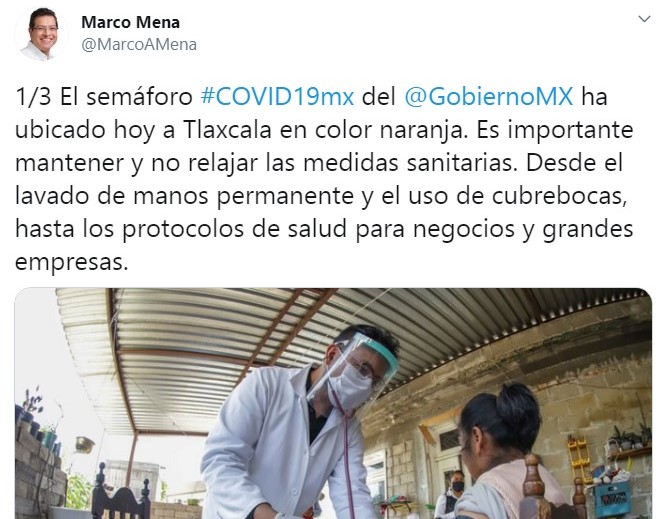 Tlaxcala pasa a semáforo naranja de covid-19; no se deben relajar medidas sanitarias: Marco Mena