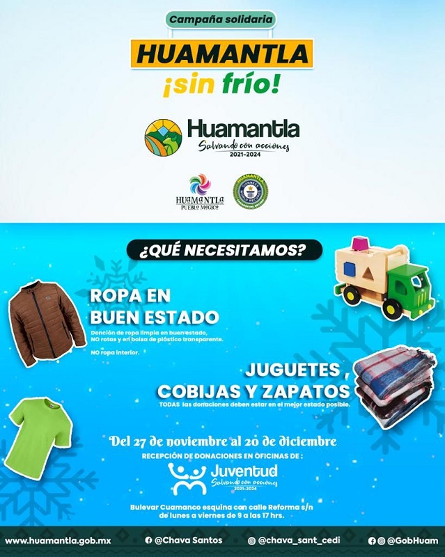 Invita coordinación de la juventud a sumarse a la campaña “Huamantla sin frío”