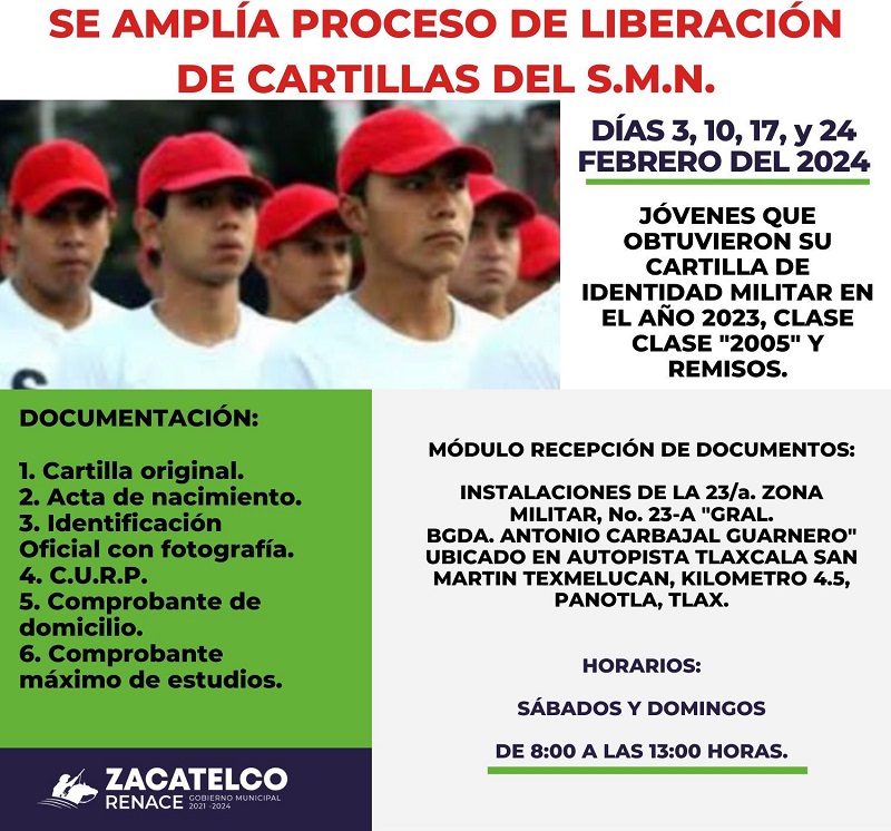 La Junta Municipal de reclutamiento del Ayuntamiento de Zacatelco informa