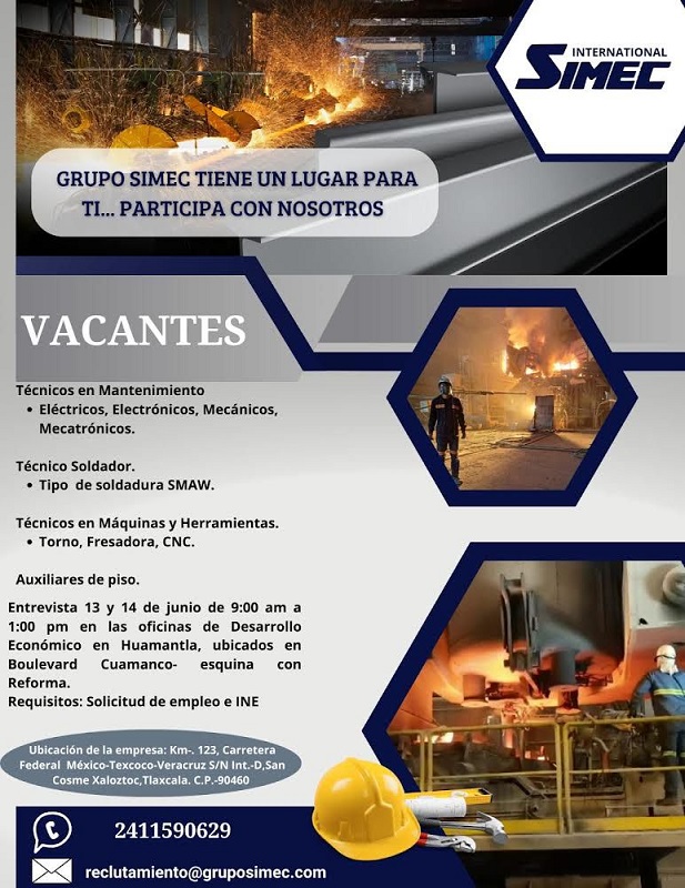 Coordinación de desarrollo económico de Huamantla anuncia vacantes disponibles en empresa Simec