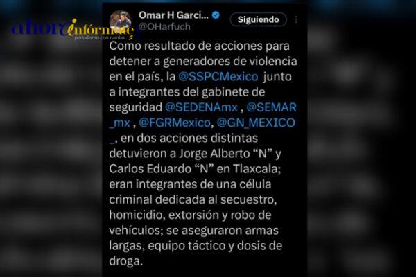 Harfuch confirma que Lorena Cuéllar es una mentirosa, ya que sí operan cárt€les en Tlaxcala