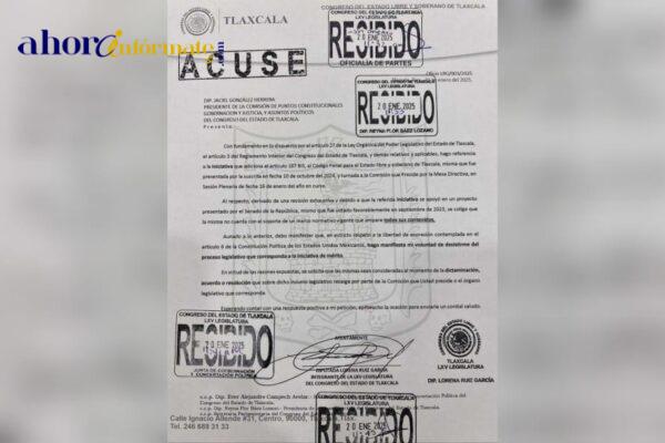 Presenta Lorena Ruiz, oficio de desestimiento de iniciativa