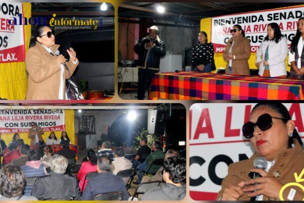 Ridícula Senadora se promociona en “playa” de Teolocholco con abrigo de línea y lentes oscuros