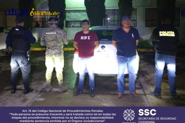 Asegura SSC y MARINA a dos sujetos por robo de vehículo, unidad relacionada con secuestro