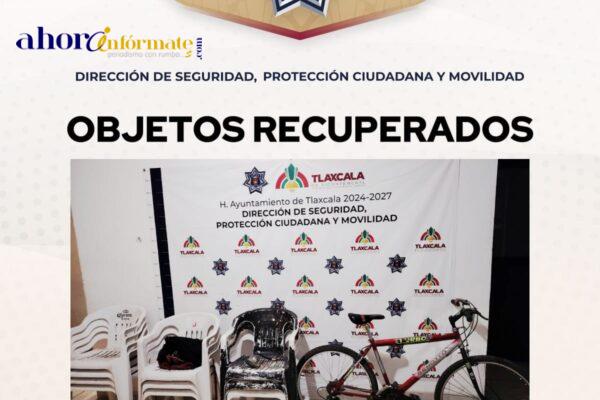 Policía municipal de Tlaxcala frustra intento de robo en billar y recupera objetos sustraidos