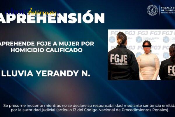 Aprehende FGJE a mujer por homicidio calificado
