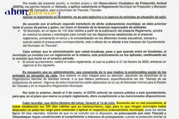 OCPA llama al municipio de Tlaxcala a aplicar cabalmente el reglamento de bienestar animal