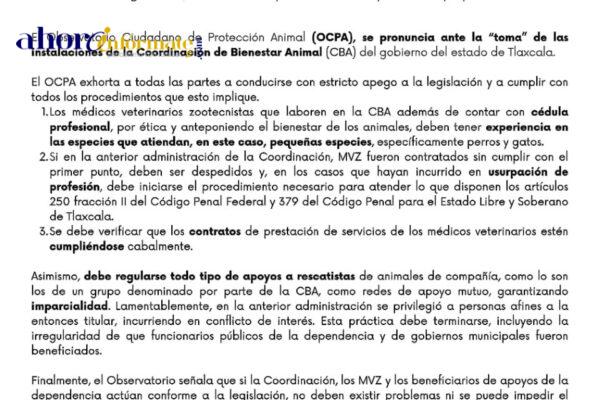 OCPA exige que la Coordinación de Bienestar Animal debe operar con profesionistas y no médicos patitos