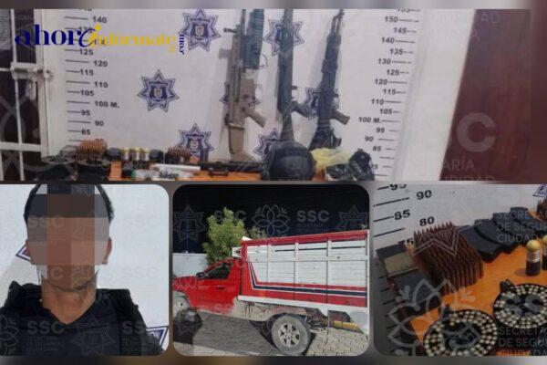 Miembro del cuatro letras es detenido por la SSC y MARINA, le incautan granadas, armas de alto poder, chalecos y cartuchos
